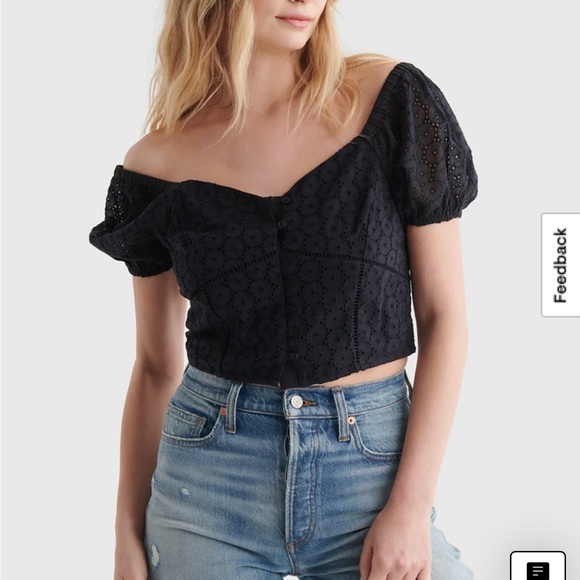 Lucky Brand Tops - Lucky Brand Women Medium Black Eyelet Lace Sweetheart Crop Smocked Feminine Top